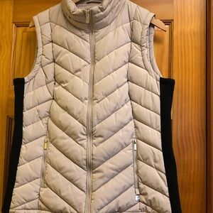 CALVIN KLEIN Women's Puffer Vest / Size Large / Beige & Black Coat Jacket